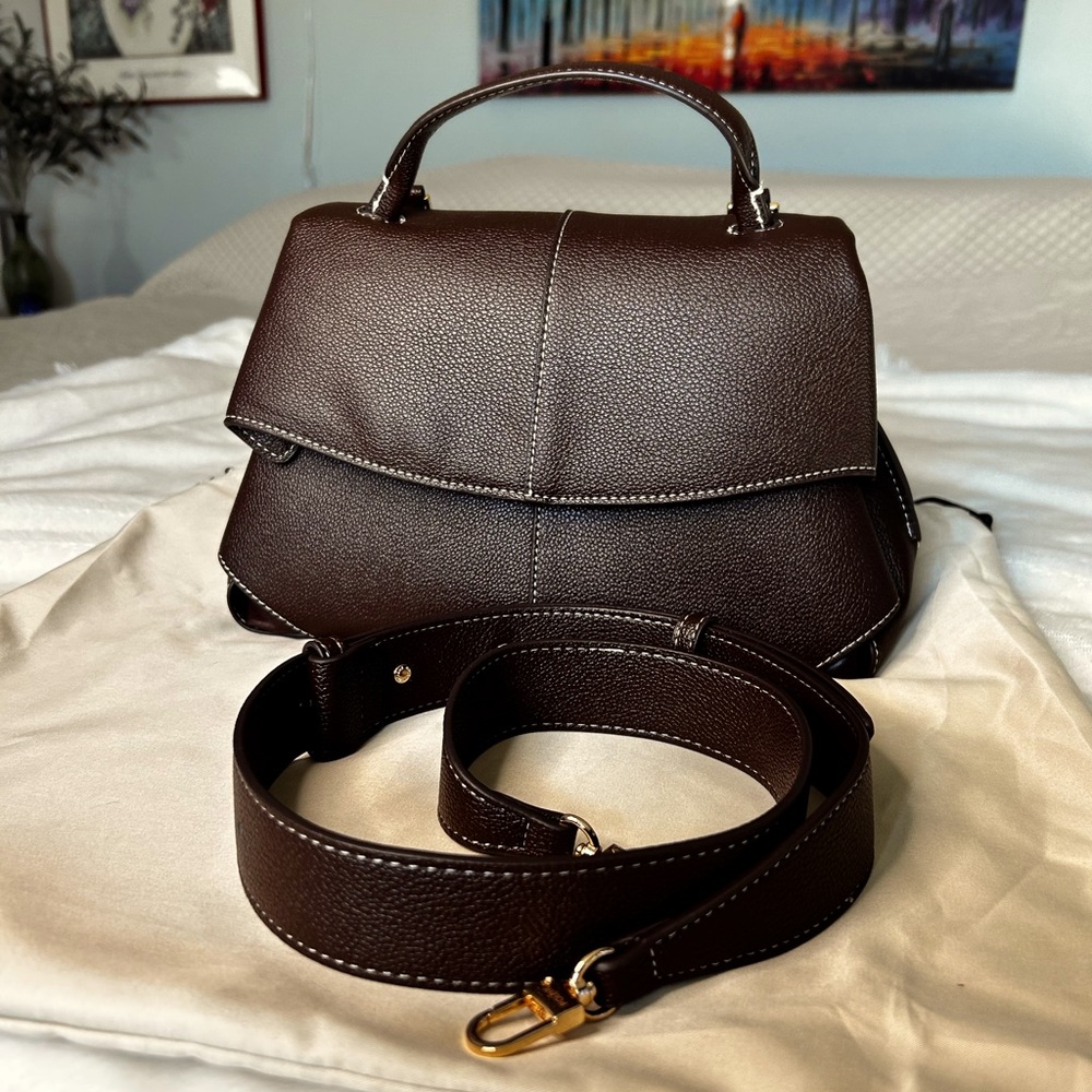 Mokki style - a dupe - shoulder/ handle tote bag real leather dark cherry
